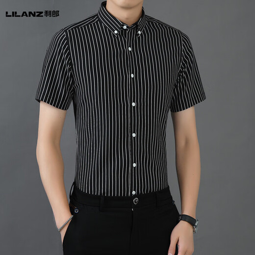 Lilang Summer Men Summer de alta calidad Tendencia de negocios casuales de alta calidad Camisa de manga corta de rayas delgadas sin rugas