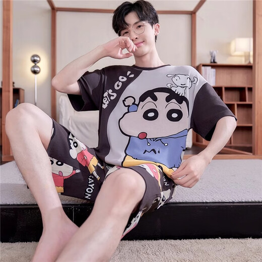 无季棉品夏季睡衣男士纯棉短袖短裤青年男生薄款休闲大码可外穿家居服套装 6625蓝绿恐龙发一套 M 男码80-100斤