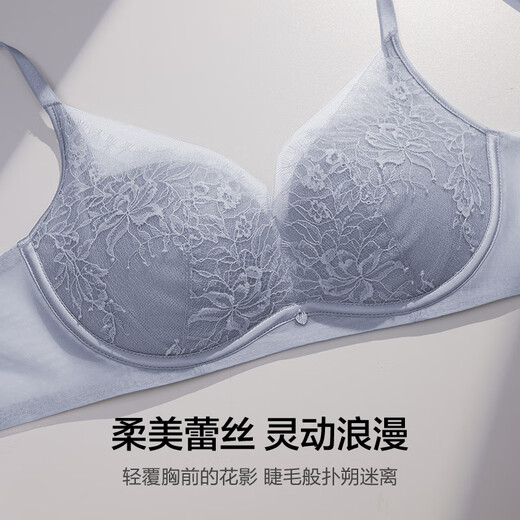 爱慕内衣女无钢圈小胸聚拢性感蕾丝网纱文胸AM17A761 经典黑400 80A