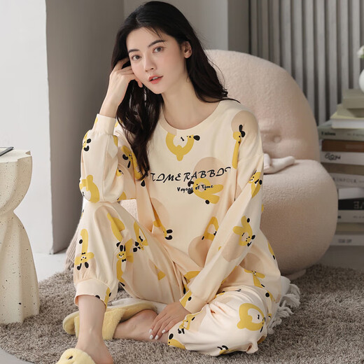 Muji com Muji com pijama para mujeres en primavera y otoño dibujos animados delgados de manga larga Traje de gran tamaño coreano Summer GXT9928 M Mujeres (sugerido 75-95Jin [Jin equivale a 0.5 kg])