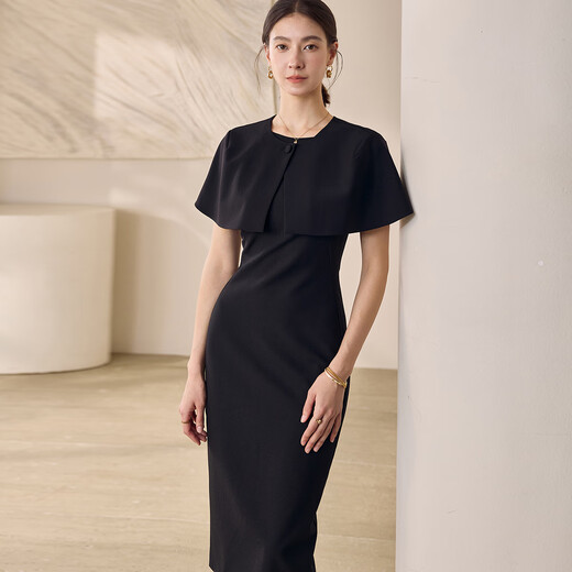 
ROEYSHOUSE Luoyi unique small shawl dress two-piece set 2025 summer new fashion slim fit set 12159 black S