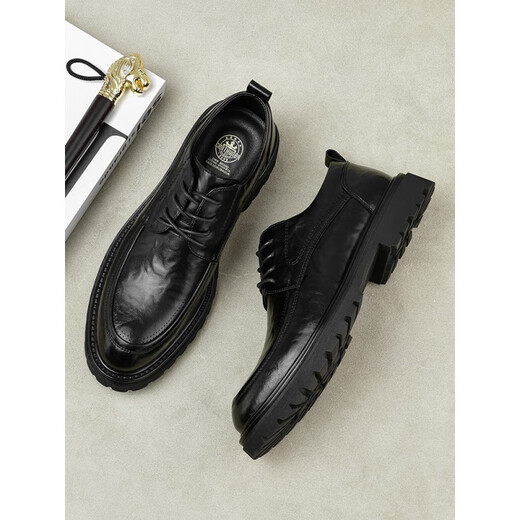 Belle step series brand off-size leather shoes for men new autumn and winter breathable business formal casual men's British style commuting increased black 7710 four seasons 37 standard leather shoe size