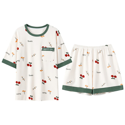 Qin Nuan brings breast pad pajamas for women short-sleeved shorts for summer high-quality cotton thin bra-free home clothing with chest pad short cover G1047 M for women [70-90Jin [Jin equals 0.5 kg]]