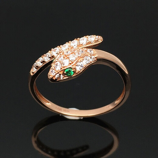 QUAMER plated 14K color gold 585 purple gold inlaid green stone snake-shaped ring women's luxury new ring green eye ring (opening adjustable)
