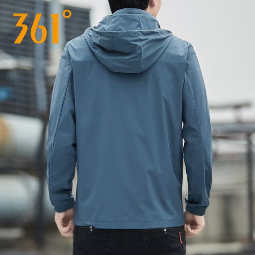 361 Men's Sports Windbreaker 2025 Autumn New Hooded Jacket Outdoor Fishing Running Top Men's Thin Sun Protection Jacket Cangyuan Blue L (175)