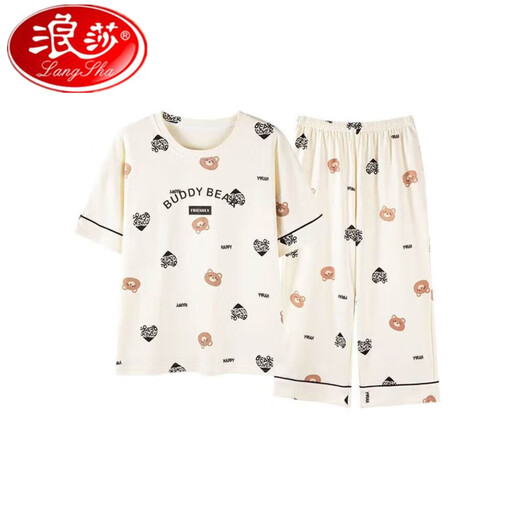 Langsha pajamas with chest pad for women for summer short-sleeved cropped pants suit casual thin high school student cartoon Korean style home clothes with chest pad 679 Babi Bear short-sleeved cropped pants M size 75-95 Jin [Jin equals 0.5 kg] equal size