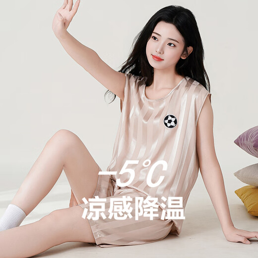 
Banana summer pajamas women's vest shorts sleeveless suit for summer thin cool water-light silk large size sleeve ice silk suit Q-9901 M women [80-95Jin [Jin equals 0.5 kg]]