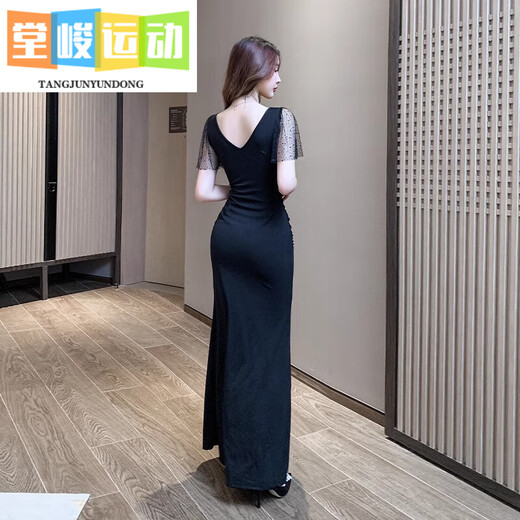 Tangjuns neuer sexy Nachtclub Langer Rock Badewauntechniker Temperament Abendkleid Lange Bar Arbeitskleidung b3883 schwarz s