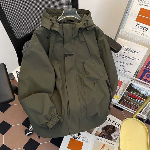 Spring and Autumn Mountain Black Jacket Men's Trendy Outdoor Youth Loose Hooded Sports Mountaineering Jacket Military Green M Recommended 110-125 Jin Jin equals 0.5 kg