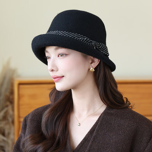 Xiangxueyuxiu (xiangxueyuxiu) hat women's 2025 new fashion trend autumn and winter cold hat women's warm fisherman hat women's face-showing small woolen hat black M (56-58cm)