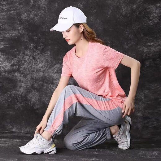 
Hongxinger quick-drying fashion running sports suit for women in summer 2024 new short-sleeved trousers ice silk running casual 826 red [pure cotton short-sleeved pants + cropped pants] M[80-95Jin[Jin equals 0.5 kg]]