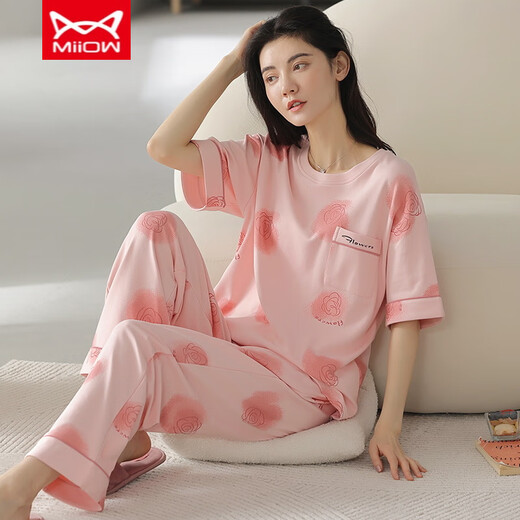猫人 MIIOW睡衣女春夏季短袖长裤纯棉韩版学生夏天可外穿纯棉家居服套装 YZT9719 棉短长 M （80-斤）