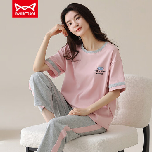 猫人 MIIOW睡衣女春夏季短袖长裤纯棉韩版学生夏天可外穿纯棉家居服套装 YZT9719 棉短长 M （80-斤）