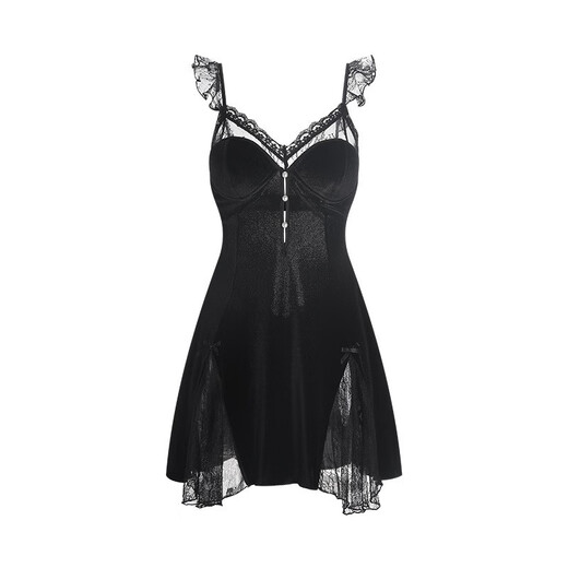 
80-160Jin [Jin equals 0.5 kg] Sexy lace deep V plus breast pad sweet nightgown robe velvet home clothing set 3879 black robe + belt, average size recommended 80-160Jin [Jin equals 0.5 kg]