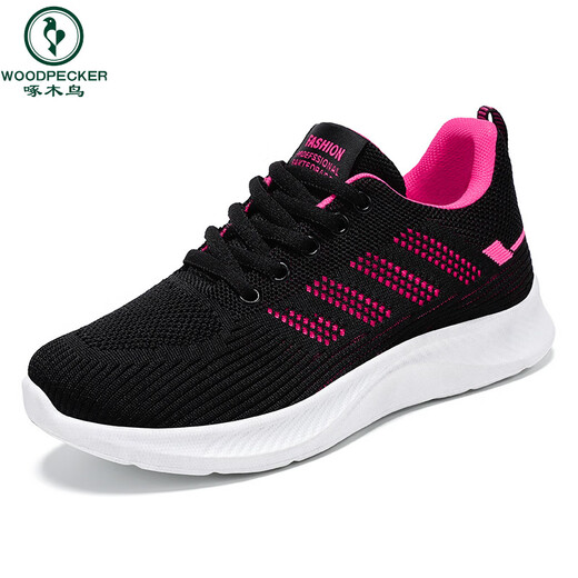 Woodpecker shoes for women 2025 casual soft sole comfortable non-slip sports shoes breathable single shoes flying mesh shoes running shoes for women G-H831 black 40