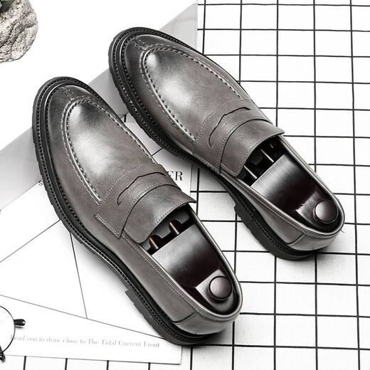 
UETEEY men's trendy British style lazy loafers business formal wear breathable casual leather shoes 9715-D black 38