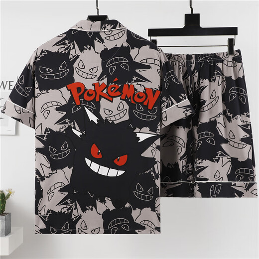 
He Jiagong summer short-sleeved thin imitation cotton pajamas men's home clothing suit summer cartoon print Korean version handsome young man 3271 short-sleeved suit M (70-100Jin [Jin equals 0.5 kg])