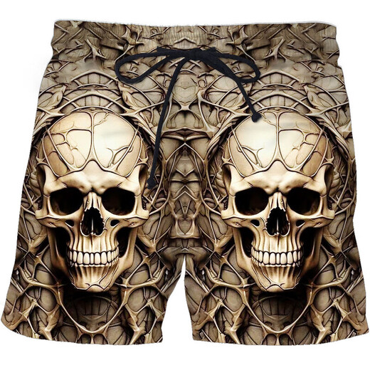 2024 summer casual shorts, personalized trendy skull 3D digital print, men's casual shorts STK1381 XS 75-80Jin[Jin equals 0.5 kg]
