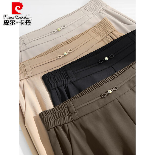 Pier Cardin Elástico Pantalones sueltos de la cintura alta de mediana edad Pantalones rectos de las mujeres de las mujeres primavera y verano Nuevos pantalones de pierna ancha estrechas Pantalones casuales Color de albaricoque (9221) l 28 (circunferencia de la cintura 2 pies 1)