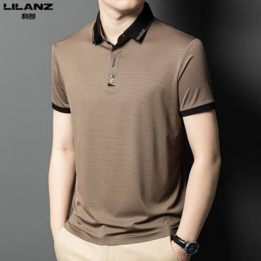 
Lilang 2025 new men's short-sleeved T-shirt summer ice silk lapel top middle-aged and young business casual POLO shirt brown 13573 brown 13573 M 165