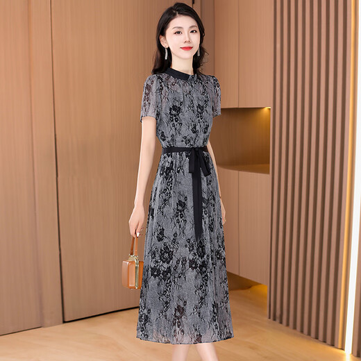 
Mrs. Ke Beiergui's high-end yarn printed dress for women's summer 2025 new light luxury exquisite celebrity hot dress M