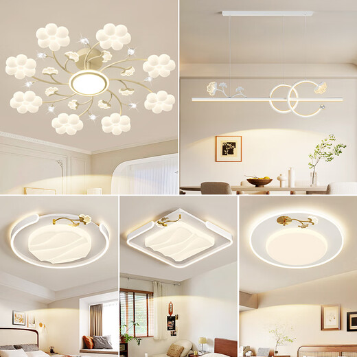雷士客厅吊灯简约现代创意奶油风大厅主灯全屋套餐灯具广东中山卧室灯 YX1389六瓣花银杏吊灯款白色162