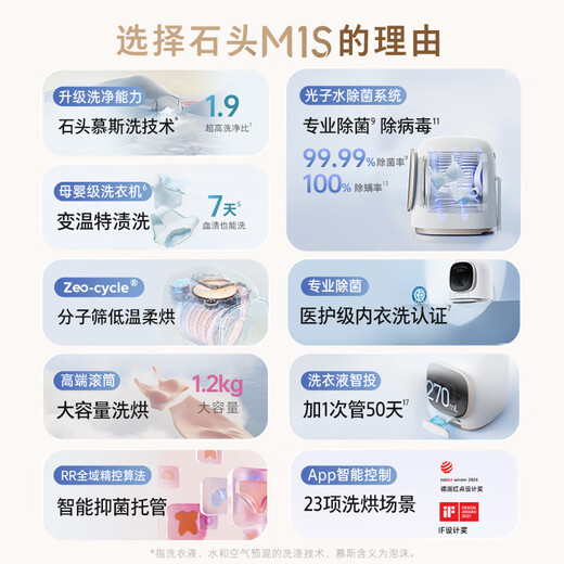 Stone Molecular Sieve Mini Washing and Drying Machine M1S National Subsidy 1.2kg Fully Automatic Drum Children's Underwear Washing and Drying Machine Xingyue Silver XQGH012RR018