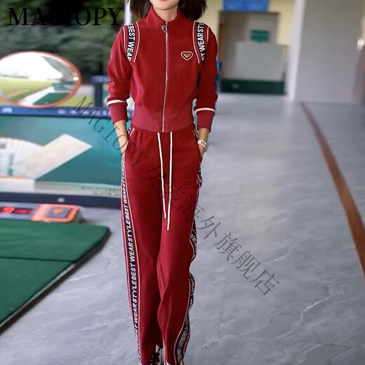 MAGIOPY国际奢侈高档品牌欧货炸街休闲运动套装女2025春季洋气红色短外套 红色两件套 S(100斤以内)