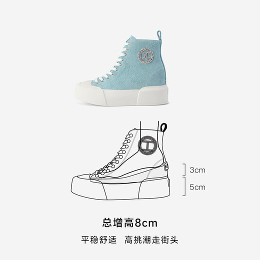 IIJIN 2024 Nouveau 8 cm Sole de l'épaisseur Velvet inversé Couleur solide en velours inversé Chaussures à haut niveau décontractées pour les femmes yf698abc bleu 36