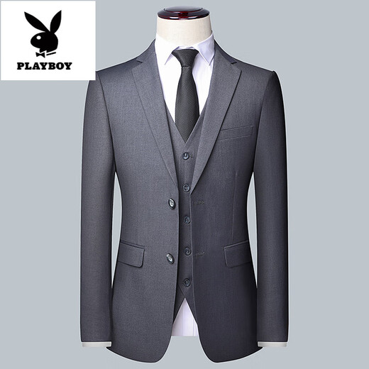 Playboy (PLAYBOY) men's wedding suit vest three-piece business suit suit wedding groom groomsman suit black 6XL 205