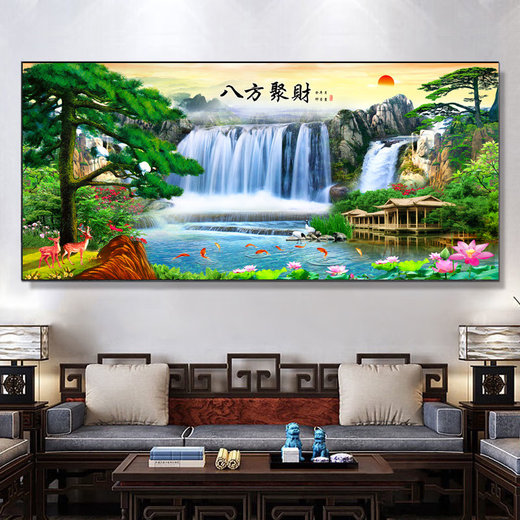 Yonghuan Welcoming Pine Living Room Sofa Background Wall Decoration Tea Room Hanging Painting Landscape Painting Landscape Calligraphy and Painting Office Mural Hall Welcoming Pine CT3882 140x60cm Modern Black (Brushed Aluminum Frame) Oil Canvas Thickened Aluminum Frame