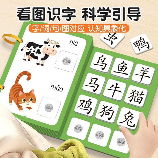 贝祖识字早教安静书幼儿宝宝启蒙粘贴书儿童魔术贴卡片玩具认字卡 全套8本 看图识字