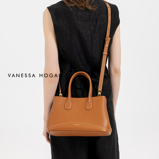 VANESSA HOGAN【高端线新品】VH女包颂意花园包中号头层牛皮轻奢小众手提斜挎包 坚果棕 (附赠精美礼盒)