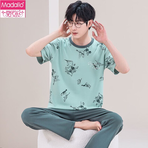Modal Internet Celebrity Herren-Pyjama im Sommer reines Baumwoll-Kurzärärmelen großer Sommerdünnstil für Freizeit 3523 L Männer 100-120jin [Jin entspricht 0,5 kg]