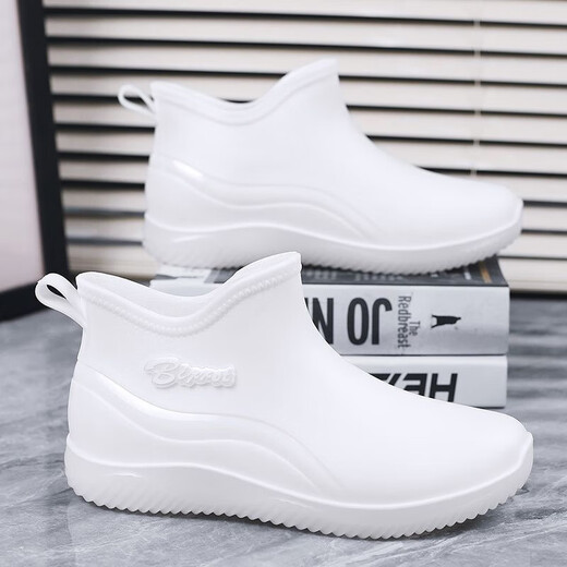 2025 new fashionable kitchen rain boots for women short tube waterproof and non-slip water shoes car wash rubber shoes summer short tube rain boots 8815 white 44