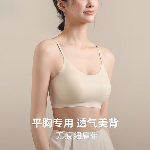 雅鹿平胸专用细肩带粉底液内衣女2025新款美背无痕小胸显大聚拢文胸 肤色 1cm微厚（自然圆润） M 32/70