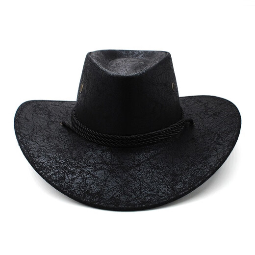 XINBUCKS Western Cowboy Hat Men and Women Minority Style Leather Leisure Travel Hat British Beach Sunshade Mountaineering Hat Black (Cow Head Label) Suitable for 55-60CM