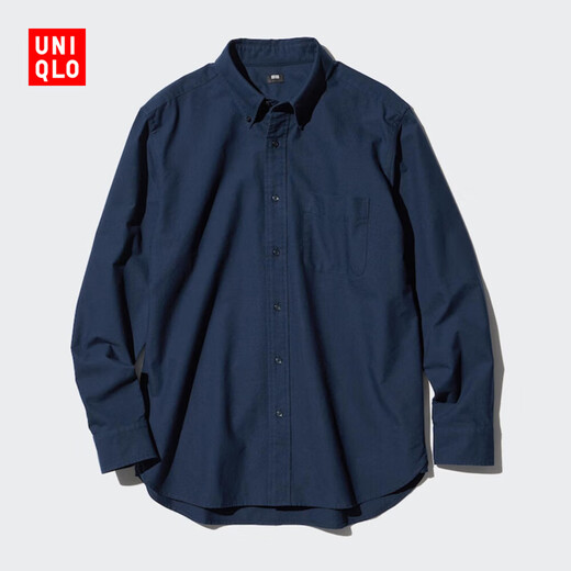Uniqlo men's and women's Oxford woven shirt long-sleeved shirt casual plain casual commuting 470293 470293/69 navy blue 3XL