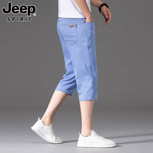 JEEP SPIRIT吉普天丝七分牛仔短裤男士夏季薄款宽松直筒冰丝潮流休闲裤子 759浅蓝 28