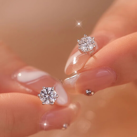 RHM platinum snowflake earrings for women, moissanite six-claw platinum earrings, high-end birthday and Valentine's Day gifts for girlfriend, platinum moissanite earrings + certificate + gift box, 50-point platinum moissanite earrings