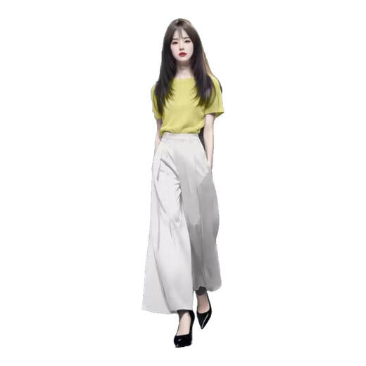 Pantalones casuales de Danzhuna Summer de mujeres 2025 Nuevo traje de moda Temperamento Temperamento estilo francés Pantalones largos de piernas largas 9719 Amarillo + Pantalones de albaricoque M