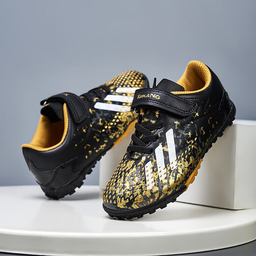 Chaussures de football pour enfants velcro chaussures d'entraînement respirant tf ongles brisés garçons falcon 25 compétition de pelouse spécial 6199 Black Gold 32