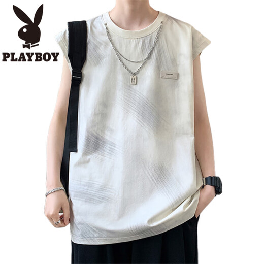 花花公子（PLAYBOY）美式无袖t恤夏季新款潮牌宽松感背心青少年休闲渐变印花坎肩 9227紫色 L 约80-100斤可穿