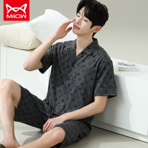 Catman Miiow Pyjamas Herren Sommer kurzärmelige Kurzfilme Sommer-Dünner Herrenstil für Männer können an der Außenseite lose und ungezwungene große Heimkleidung 6630 Männerstil M Standard getragen werden (High 165100 Jin [Jin gleich 0,5 kg]))