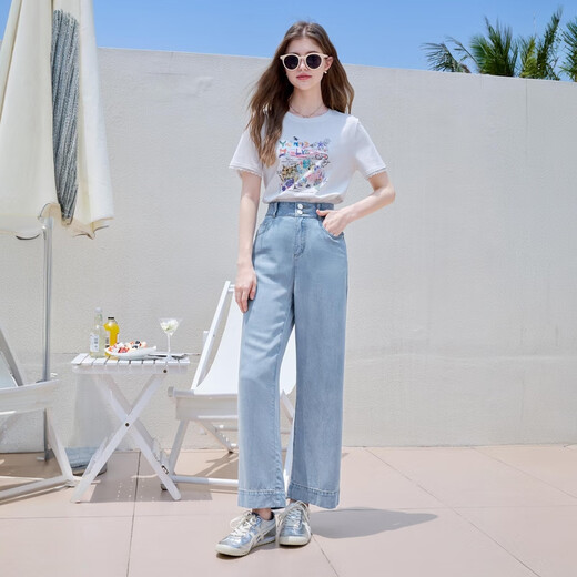 
Baitu betu women's clothing 2025 summer new denim wide-leg pants Tens Lacele nine-point straight pants women 2506T36 denim color M