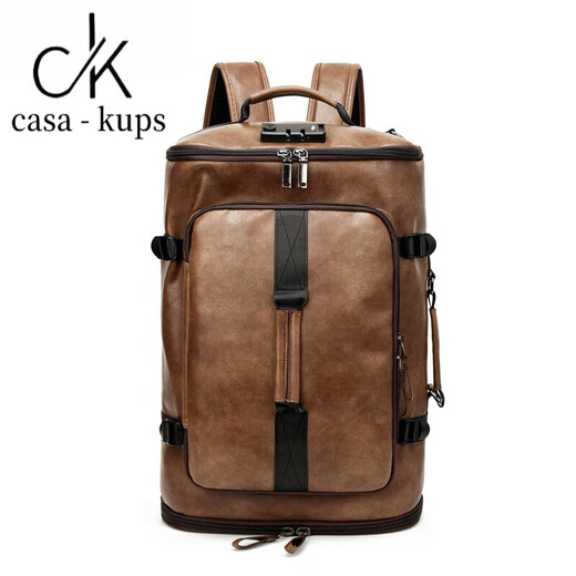 casa-kups小ck真皮男士旅行包牛皮手提包多功能双肩包男斜挎包大容量行李袋 小号黑色[背带皮质可隐藏款]
