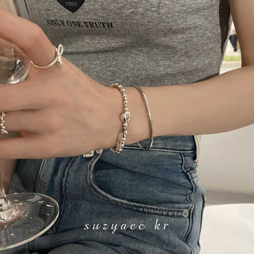 VZZSsuzyacckr Korean beaded broken silver bracelet 2025 new ins niche design smiley silver bracelet bracelet style in stock