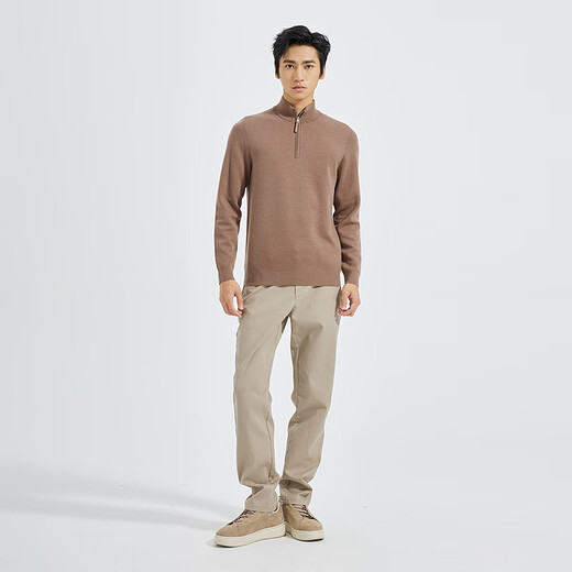 LiLang Light Fashion Men's Clothing Half Cardigan Stand Collar Wool Sweater Men's Cashmere Blended Skin Friendly Easy Care Warm Sweater Light Brown (2S) 2XL (180)