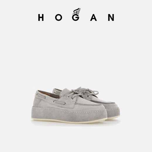 HOGAN【TC】女鞋春夏系列H-Wrap系列H681船鞋系带厚底鞋 灰色 37