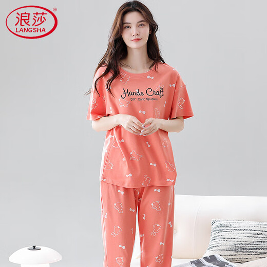 Langsha High-End-Pyjamas für Frauen reine Baumwoll-Kurzärmel-Hosen Süß und können außen mit dünnen Kleidungsstücken für Frauen mit dünnem Baumwoll-Kleidungsstück getragen werden Z9721 M [empfohlen, 80-100 Jin zu sein [Jin gleich 0,5 kg]]]